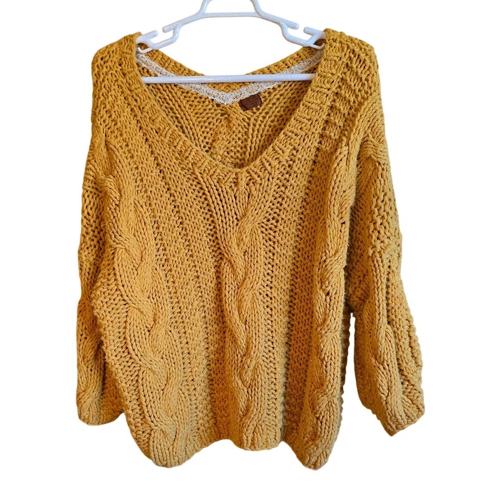 Pol oversize heavy cable knit deep v sweater size large